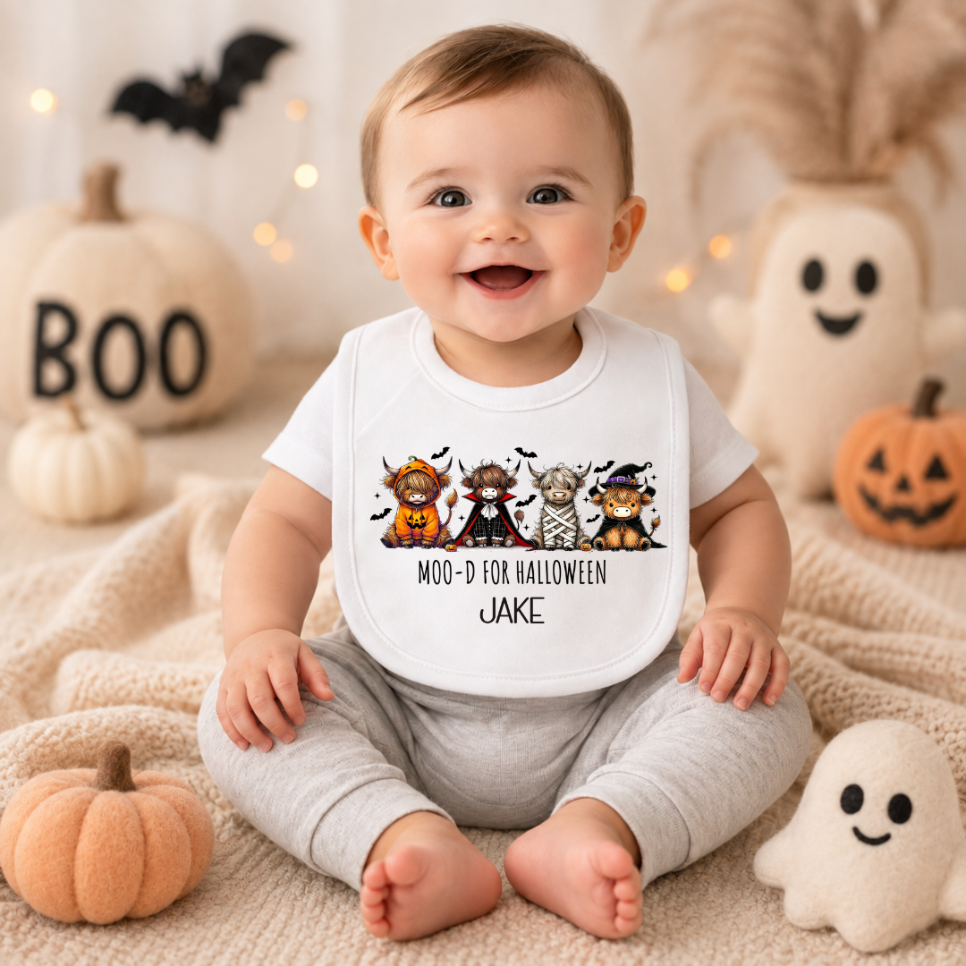 Moo-d For Halloween Personalised Baby Bib