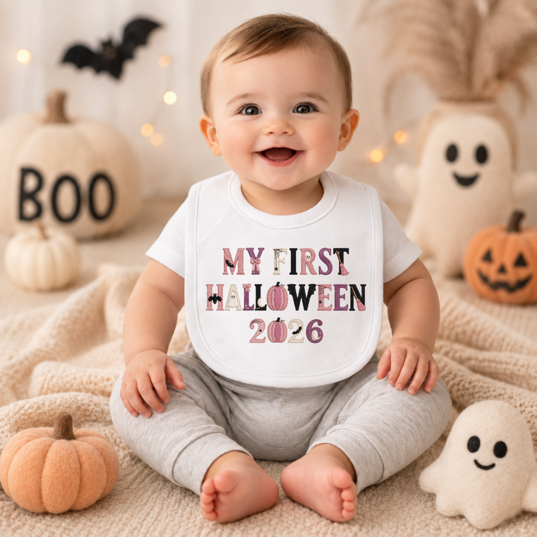 My First Halloween 2026 Baby Bib -Pink