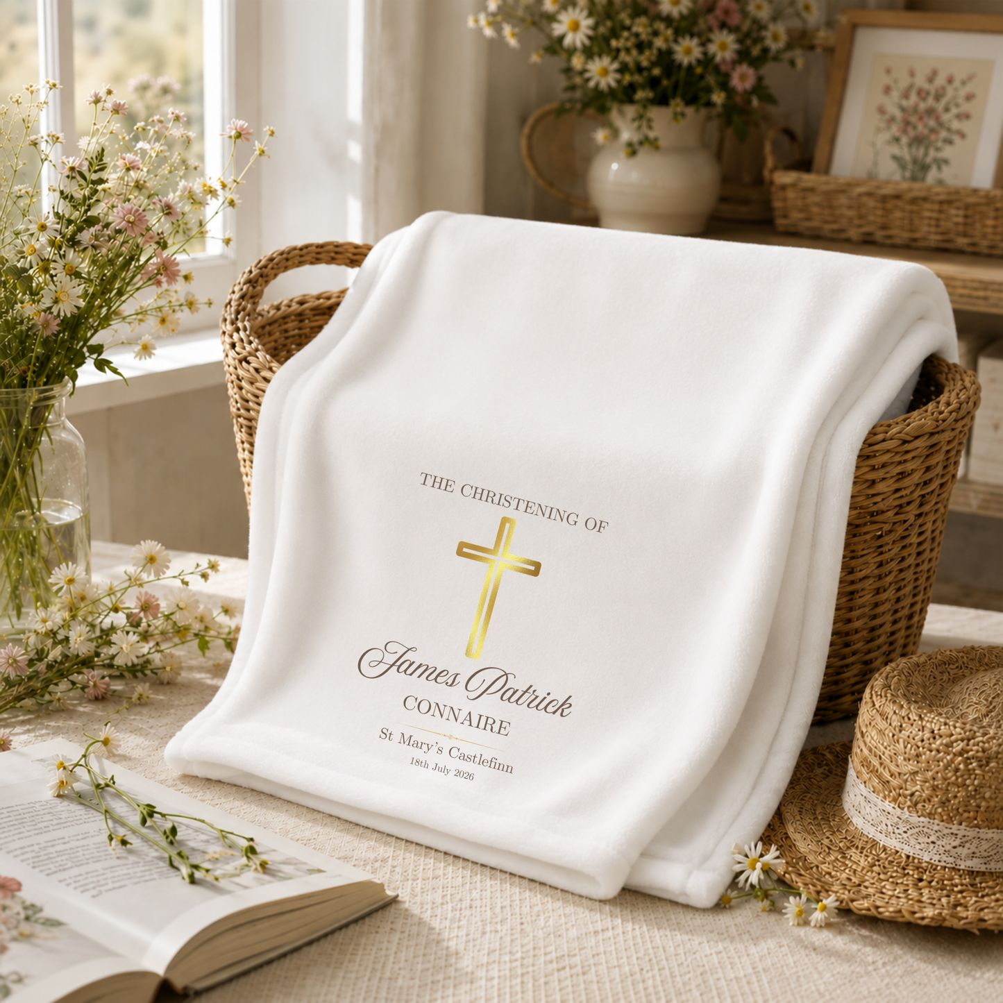 Personalised Christening Blanket - Gold Cross