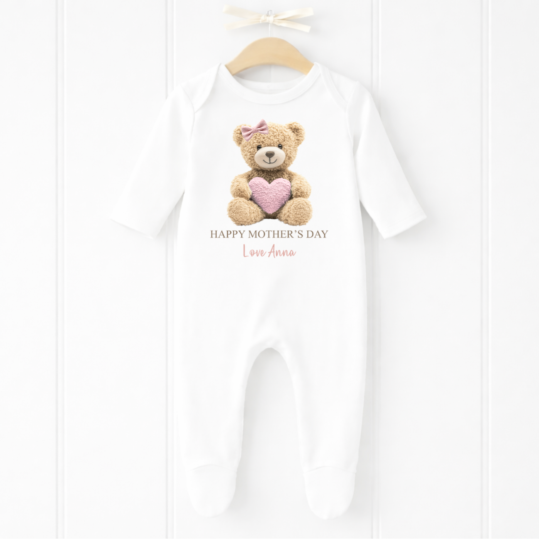 Heart Teddy Mothers Day Romper - Pink