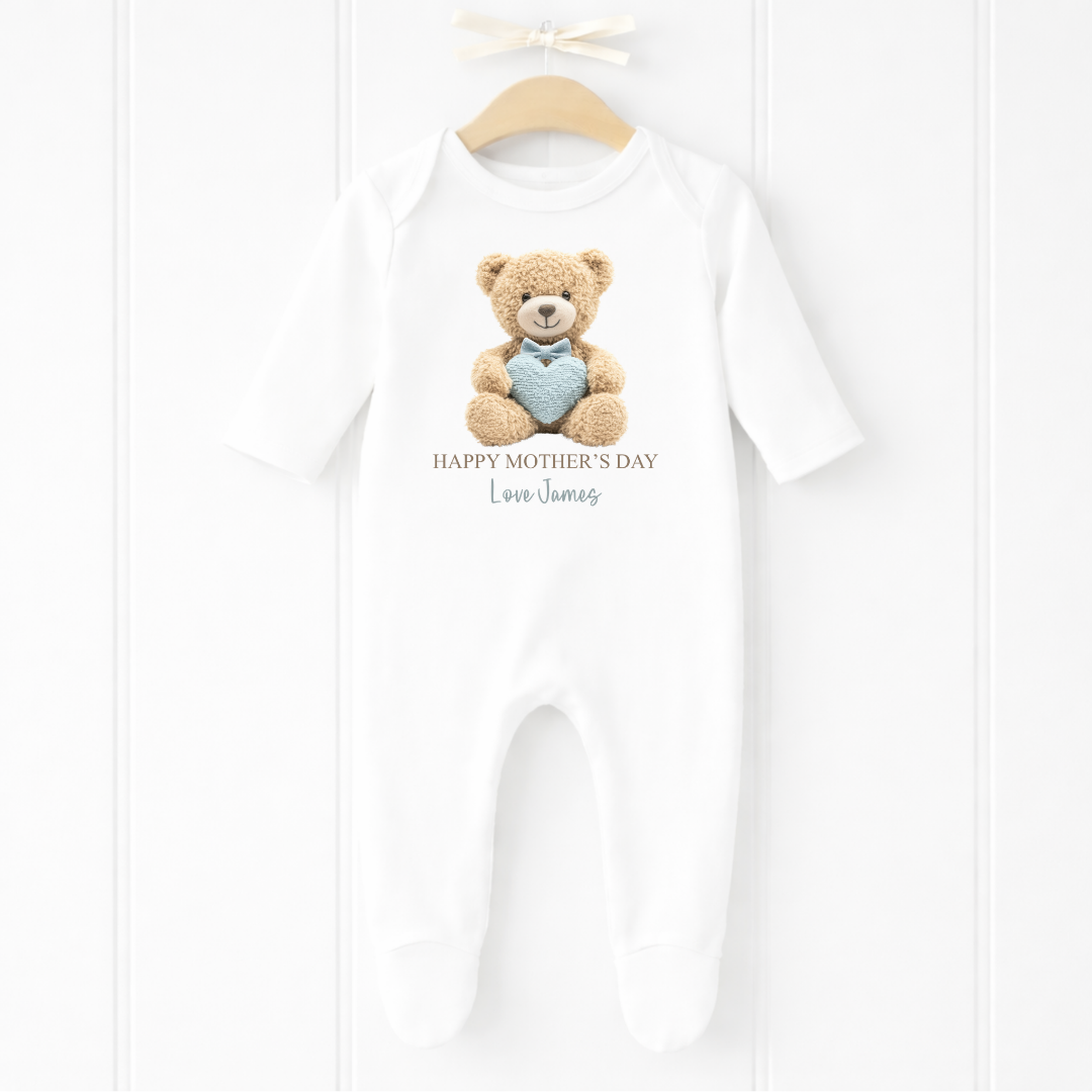 Heart Teddy Mothers Day Romper - Blue
