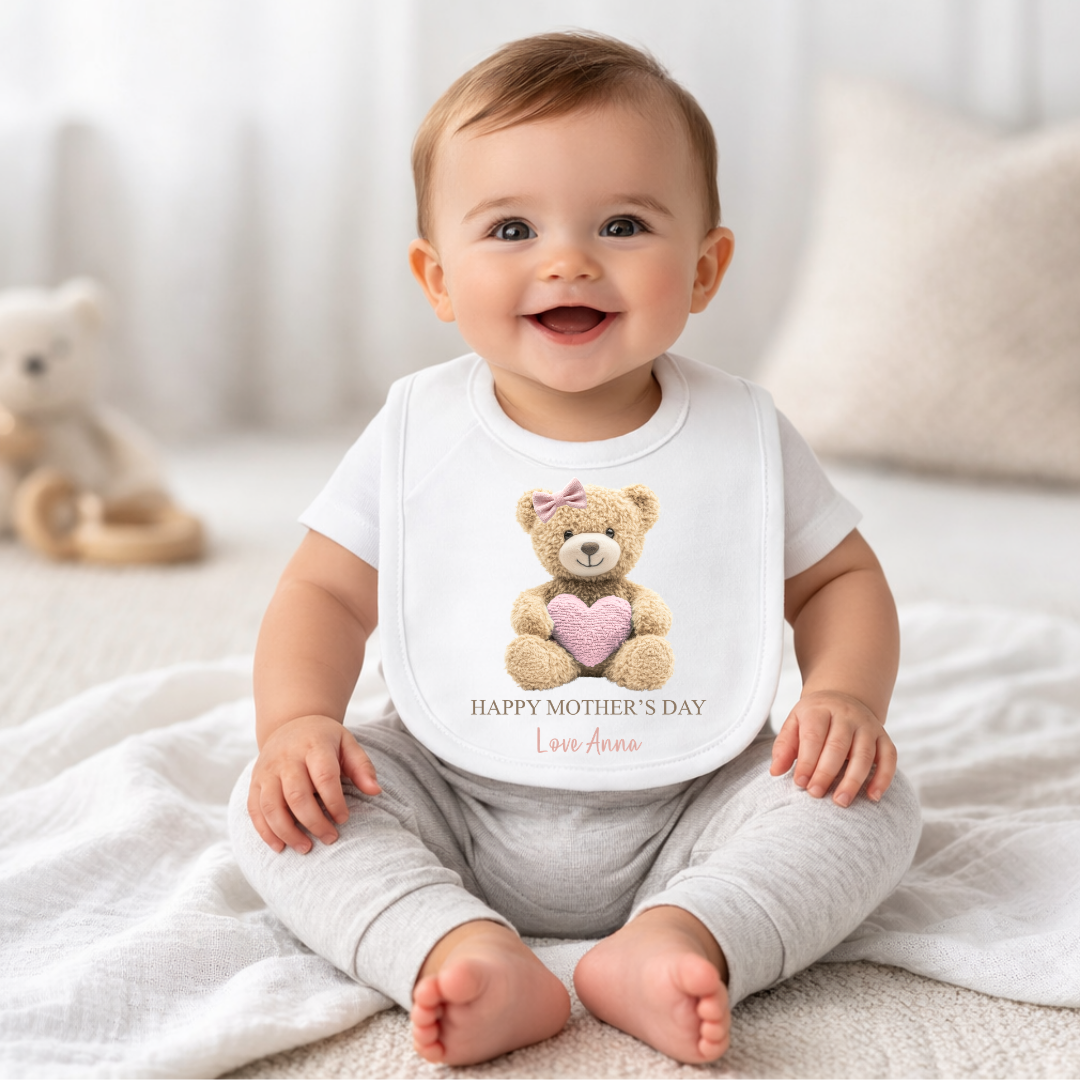 Teddy Heart Mothers Day - Pink Bib