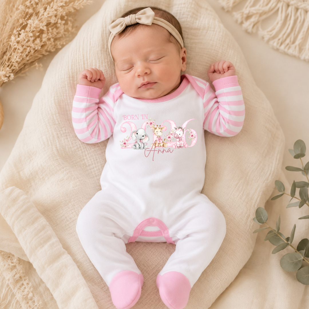 Born in 2026 Personalised Baby Romper - Pink