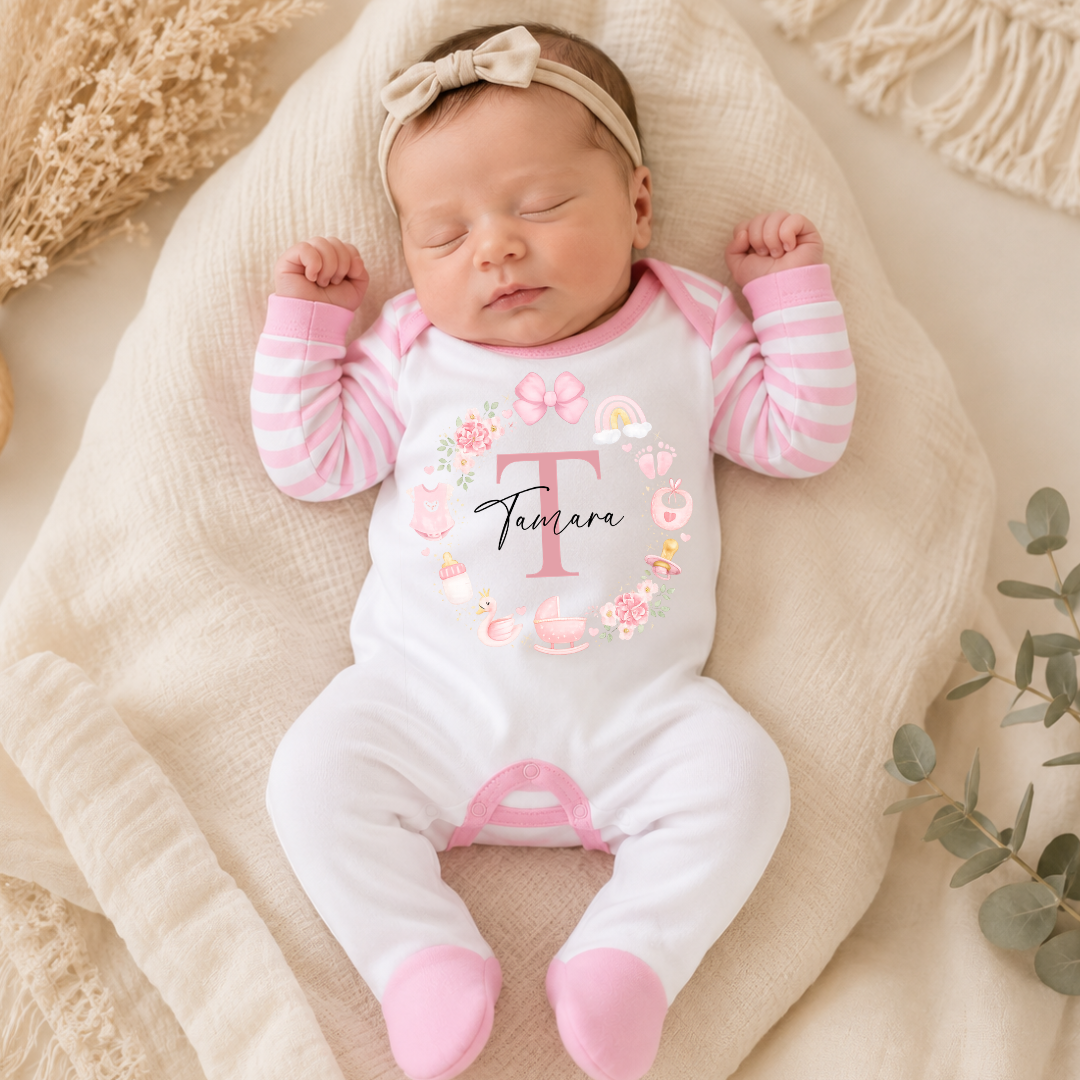 Personalised Initial Baby Romper - Pink