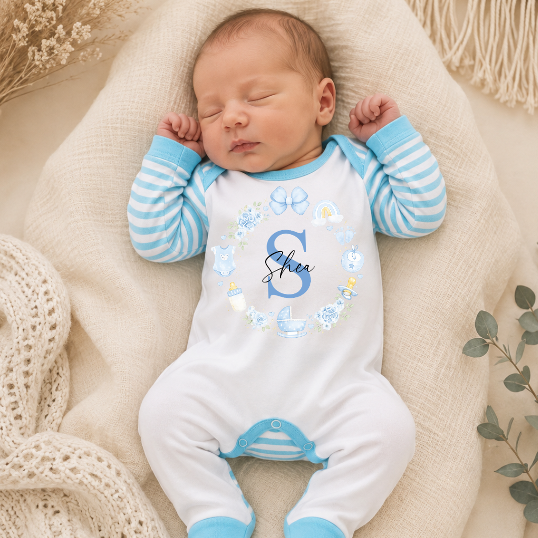 Personalised Initial Baby Romper - Blue