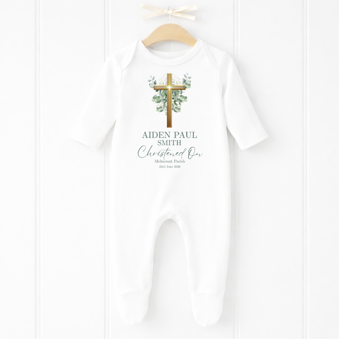 Christening Romper - Eucalyptus Cross