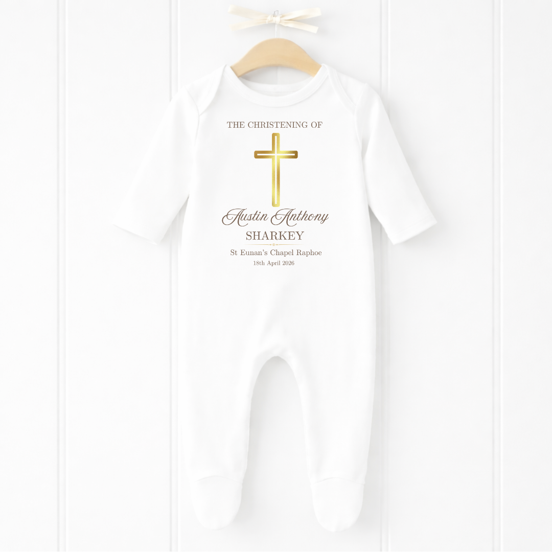 Christening Romper - Gold Cross