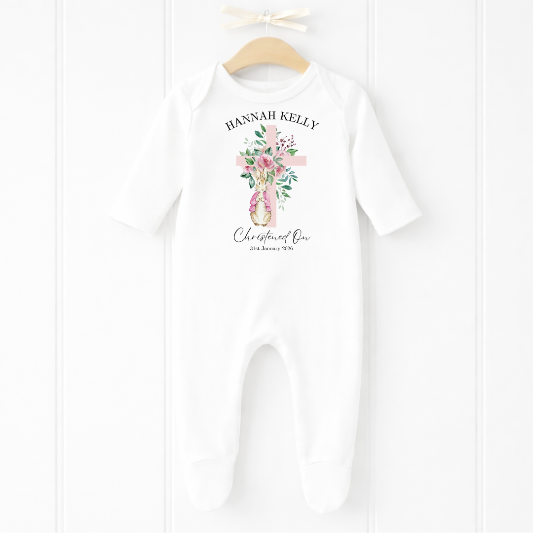 Christening Romper - Little Rabbit Pink