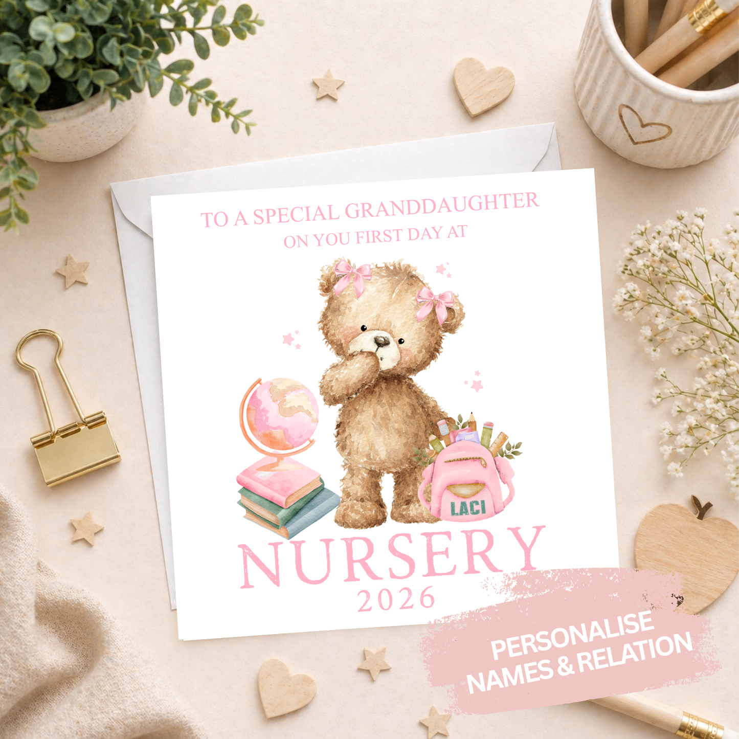 Personalised First Day at Nursery Card 2026 - Pink