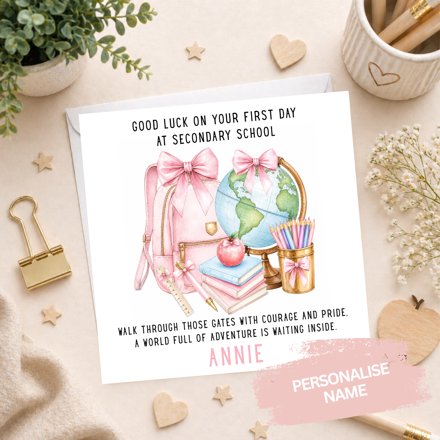 Personalised First Day at Secondary School Card - Pink