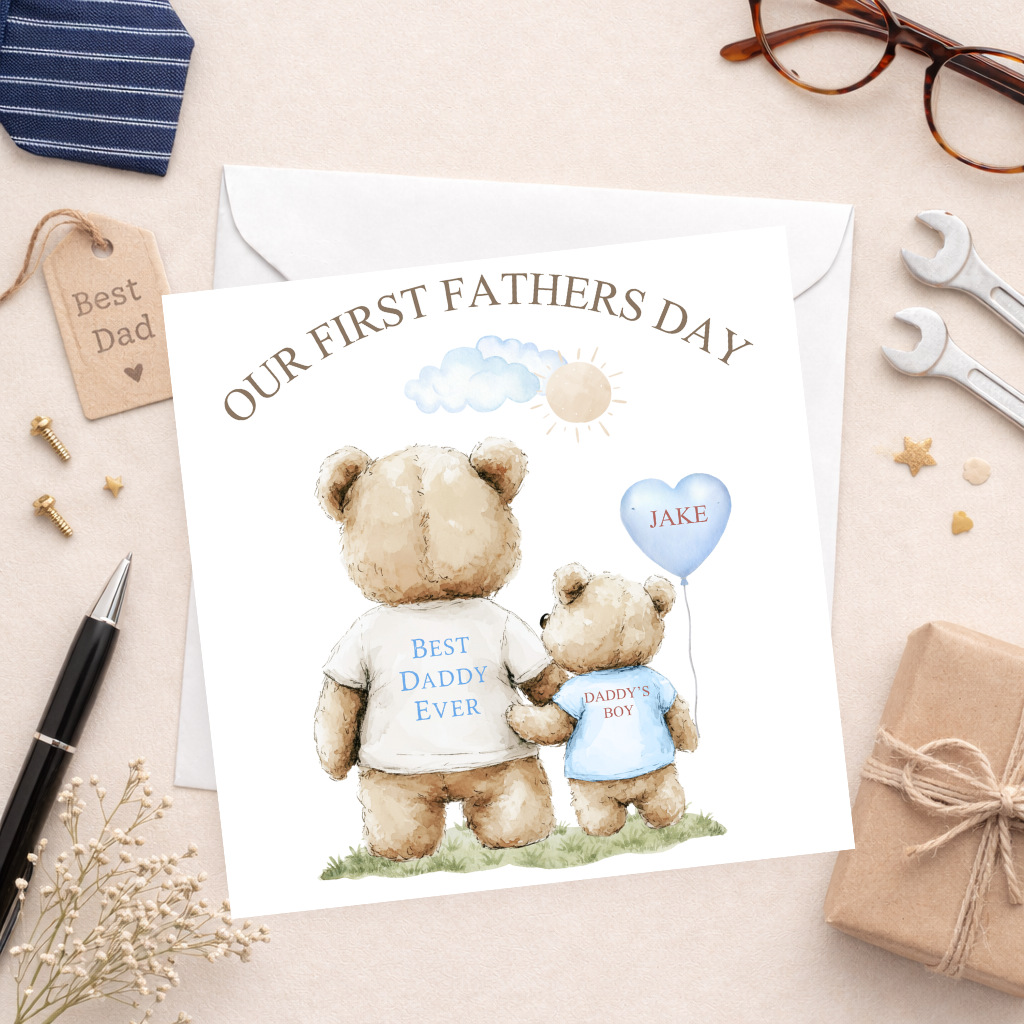 Our First Father’s Day Personalised Teddy Bear Card - Blue
