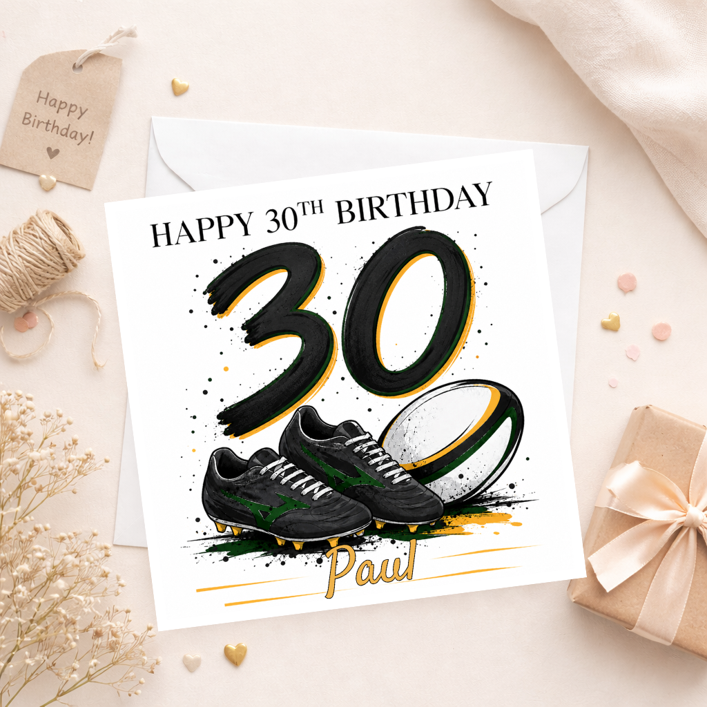 Personalised Rugby 30th Birthday Card