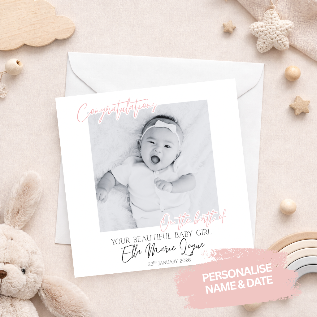 Personalised Baby Boy Photo Card - Girl