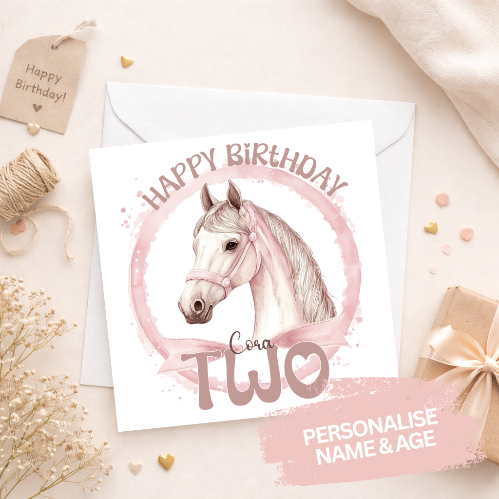 Girls Birthday Card - Little Pink Horse