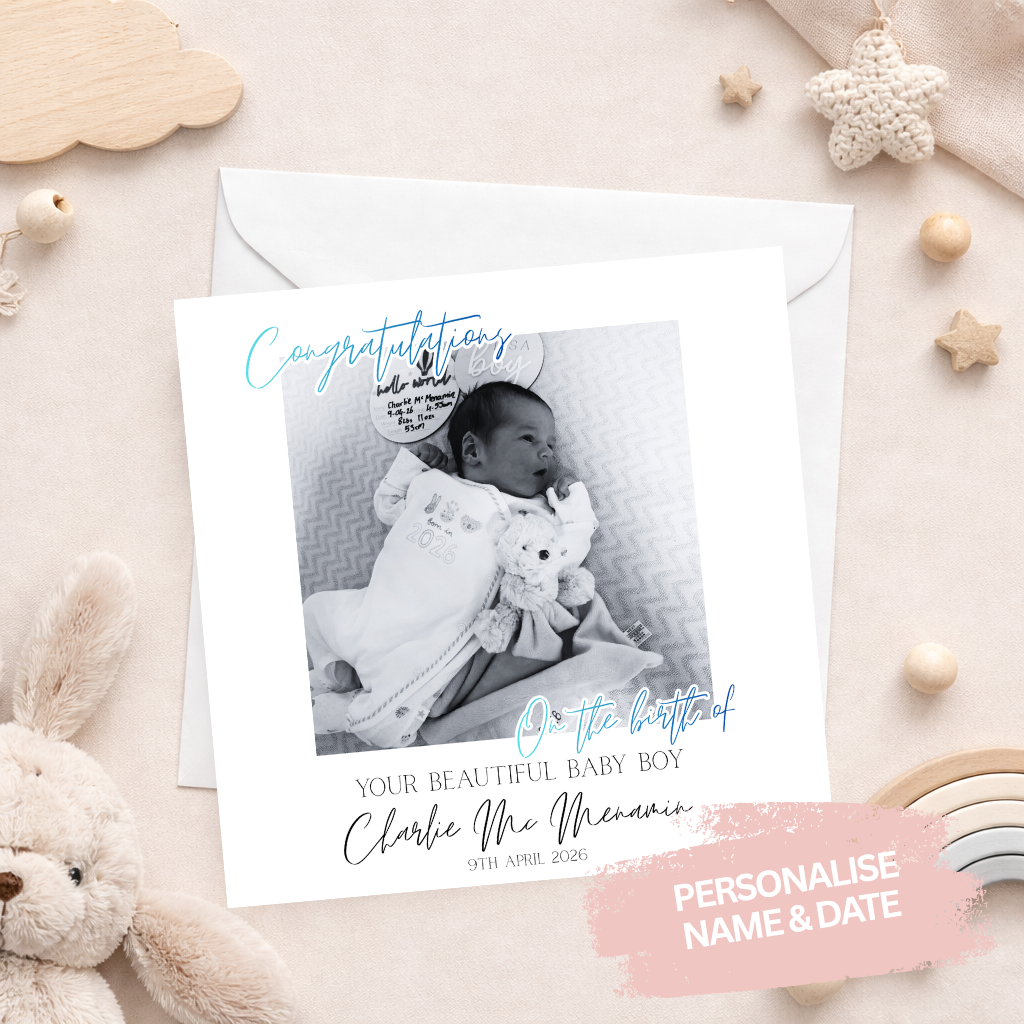Personalised Baby Boy Photo Card - Boy