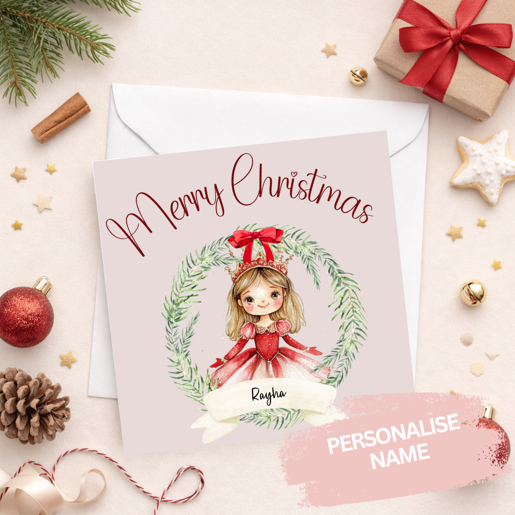 Personalised Christmas Princess Card with Name