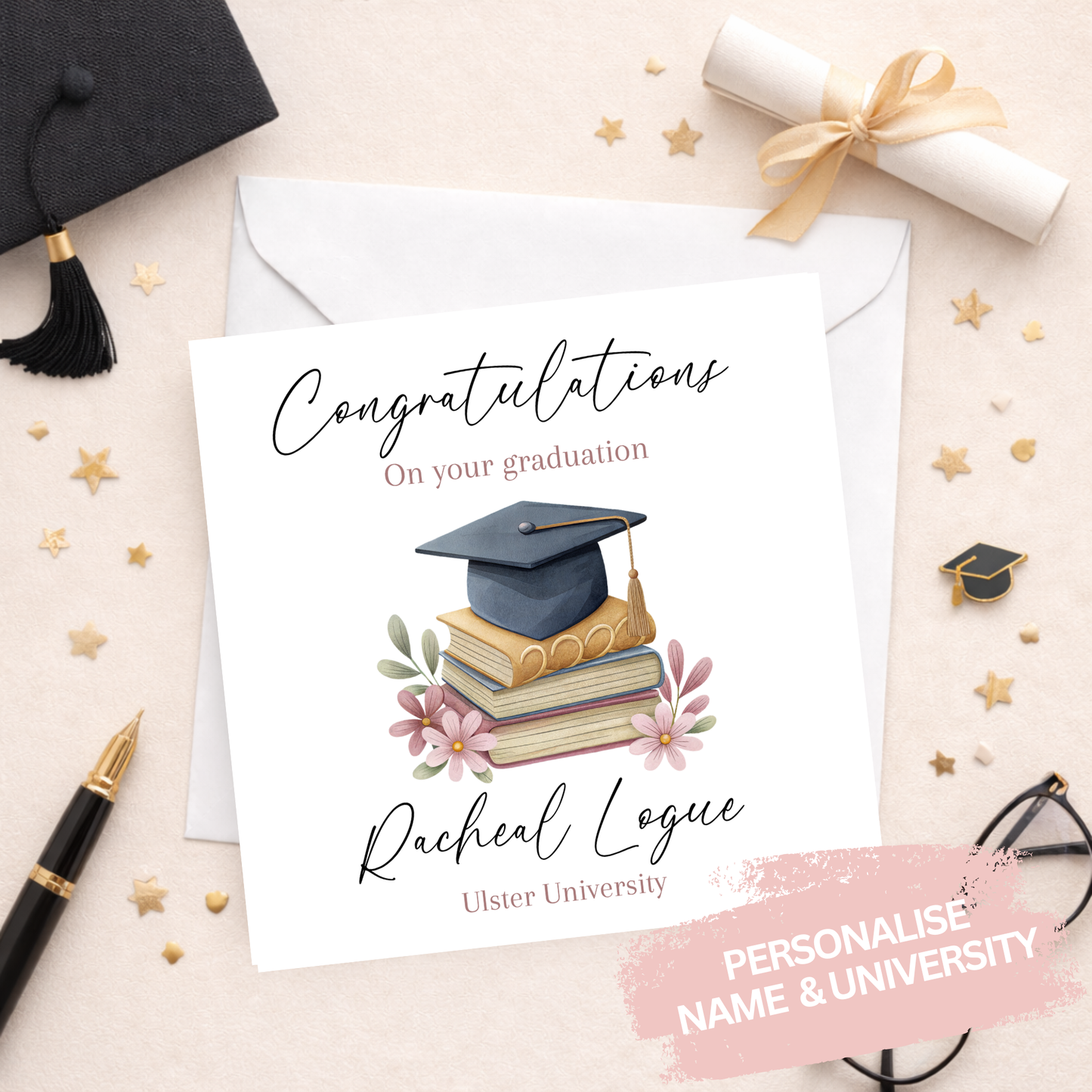 Cap & Books Personalised Graduation Card