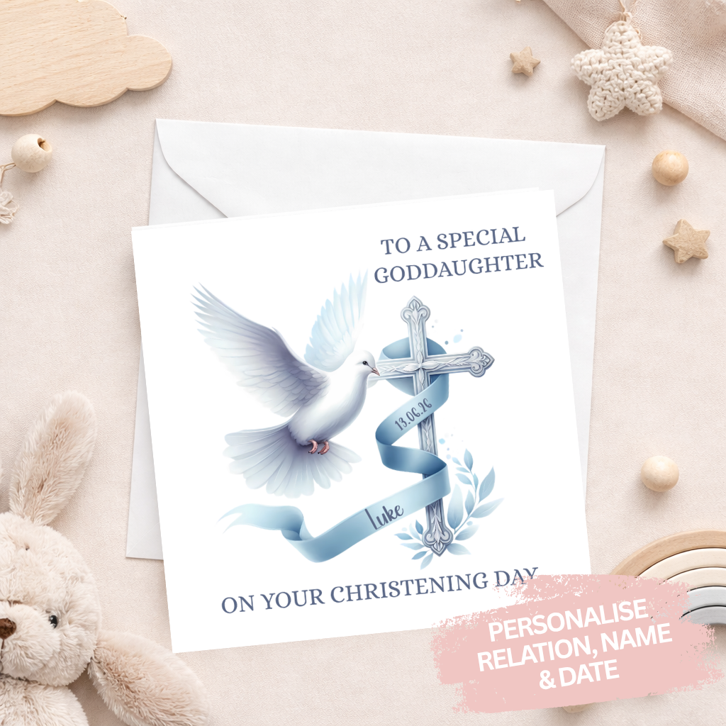 Personalised Dove Christening Card - Blue