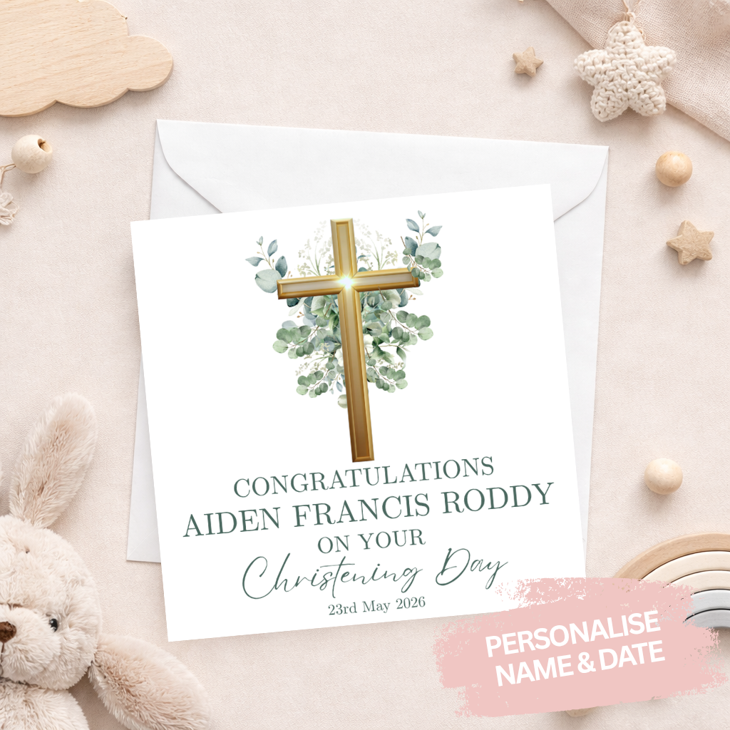 Elegant Gold Cross Christening Card