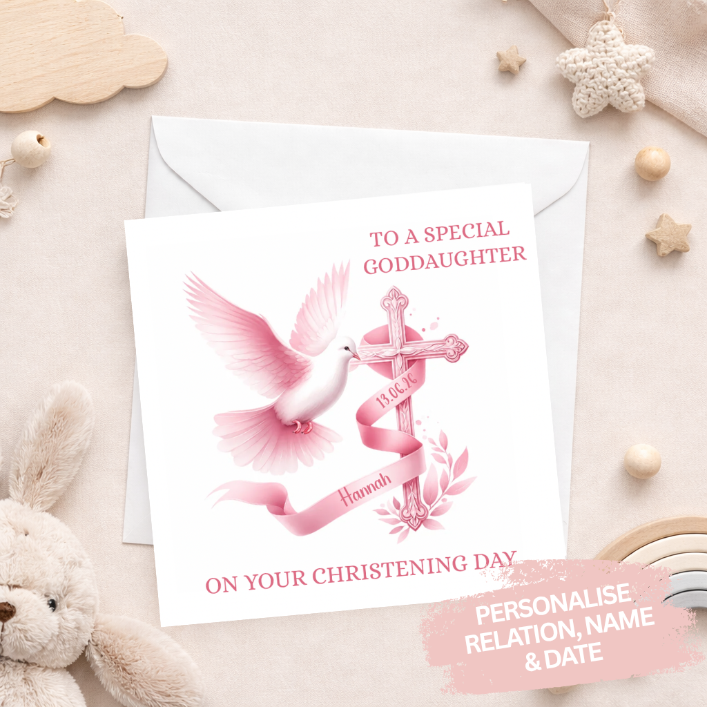 Personalised Dove Christening Card - Pink