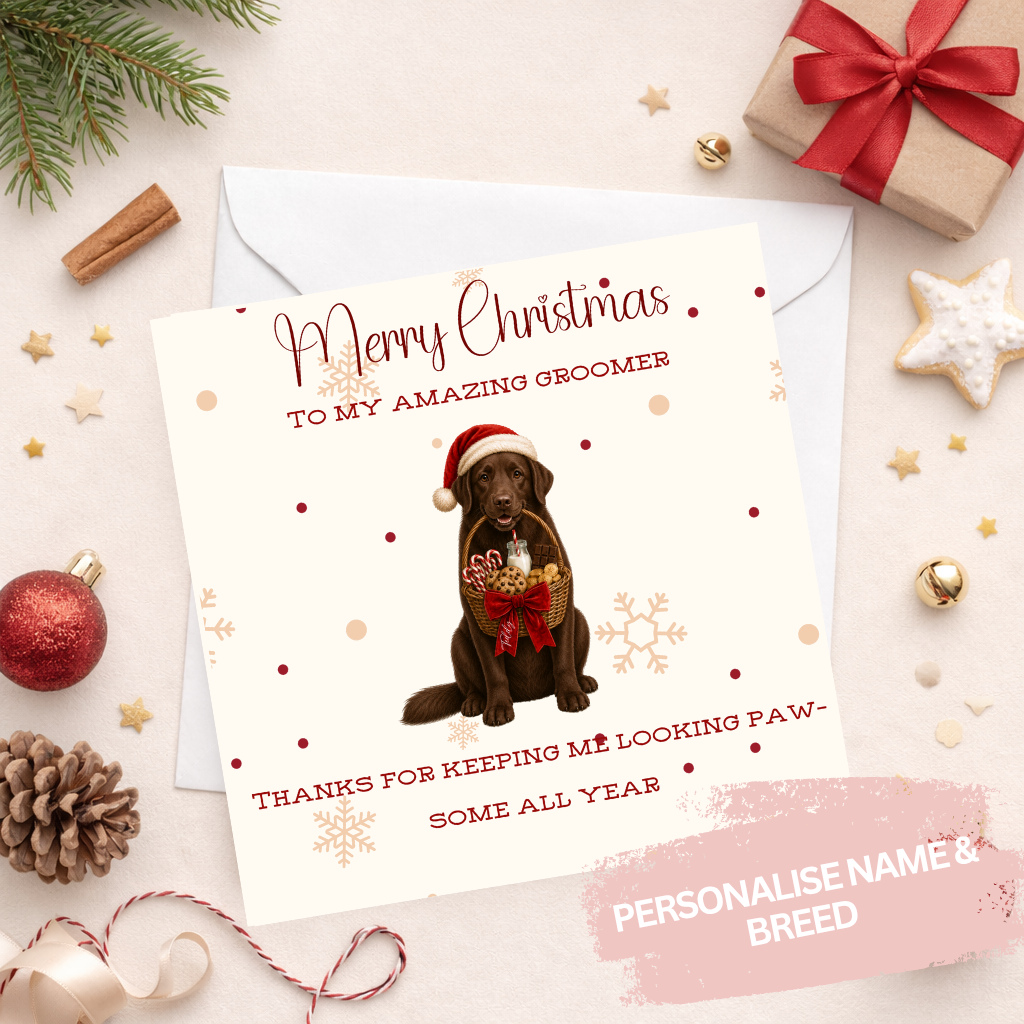 Personalised Christmas Dog Groomer Card | Thank You Groomer Christmas Card | Custom Name & Dog Breed