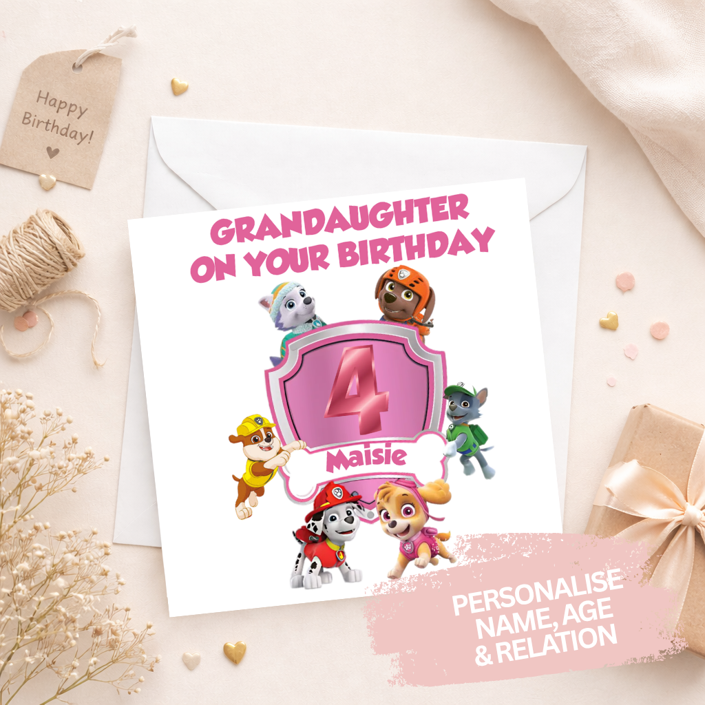 Personalised Birthday Card - Pink Paw Patrol