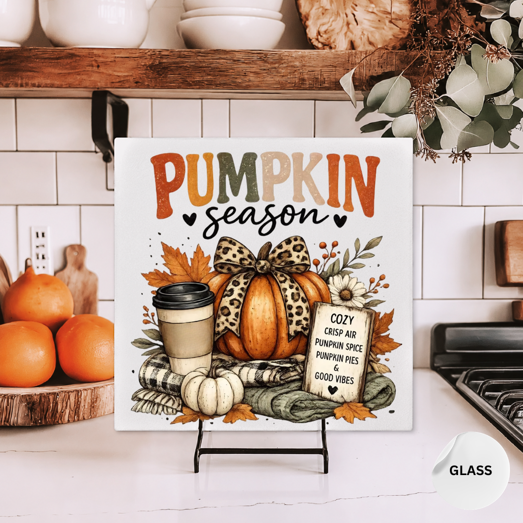Pumpkin Season Glass Chopping Board