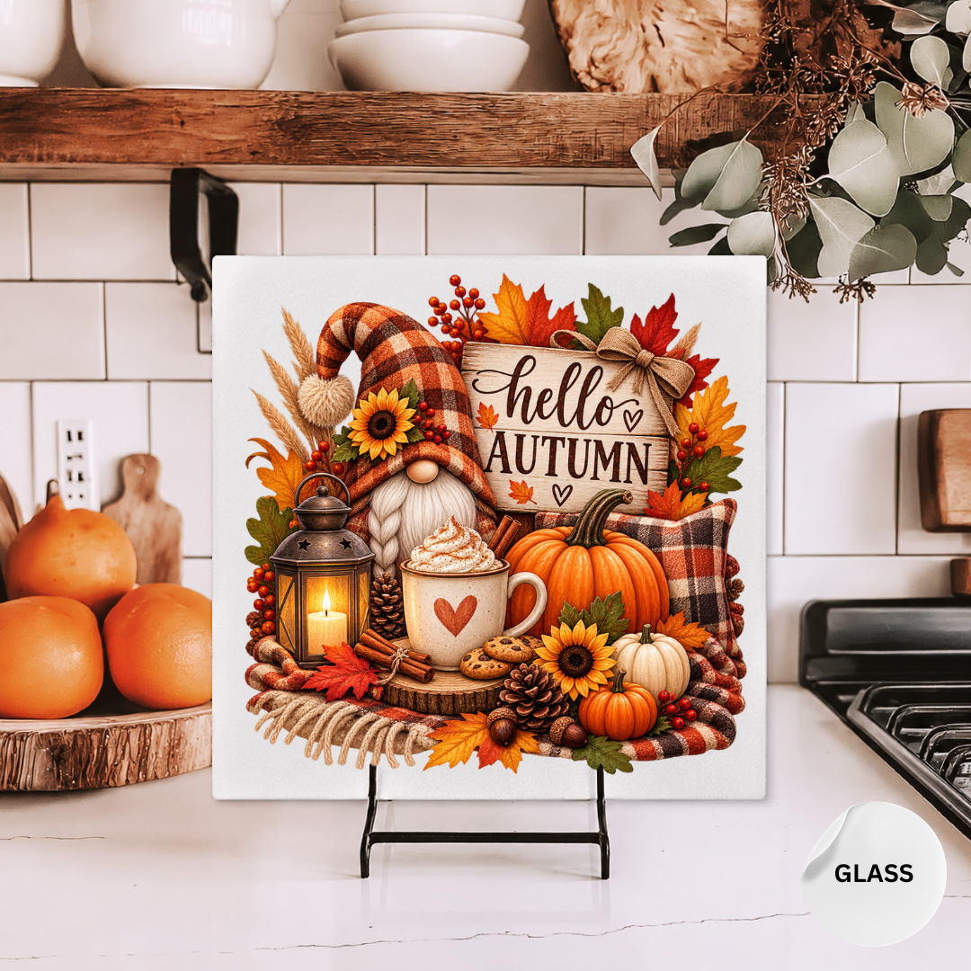 Hello Autumn Glass Chopping Board