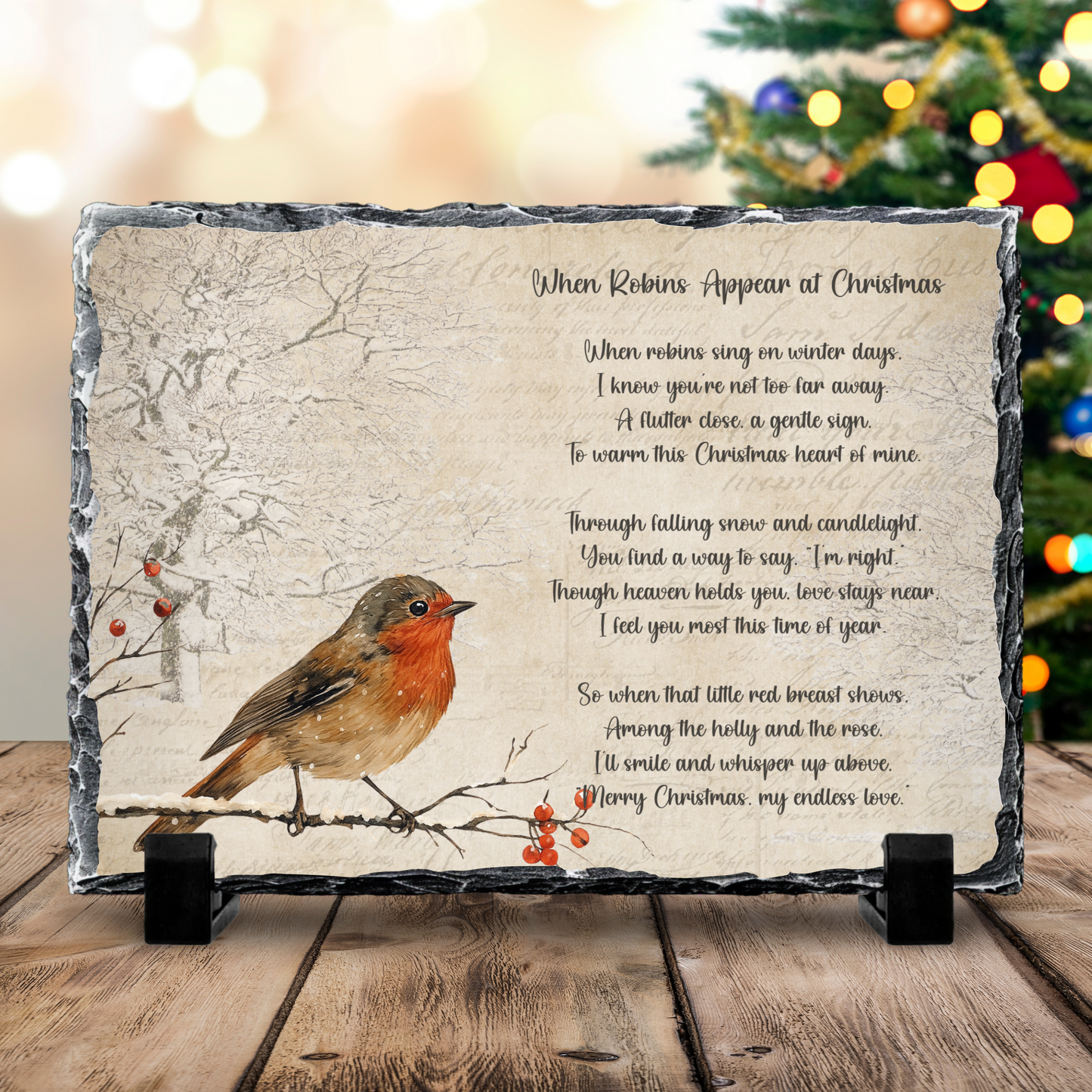 When Robins Appear at Christmas – Memorial Slate Keepsake