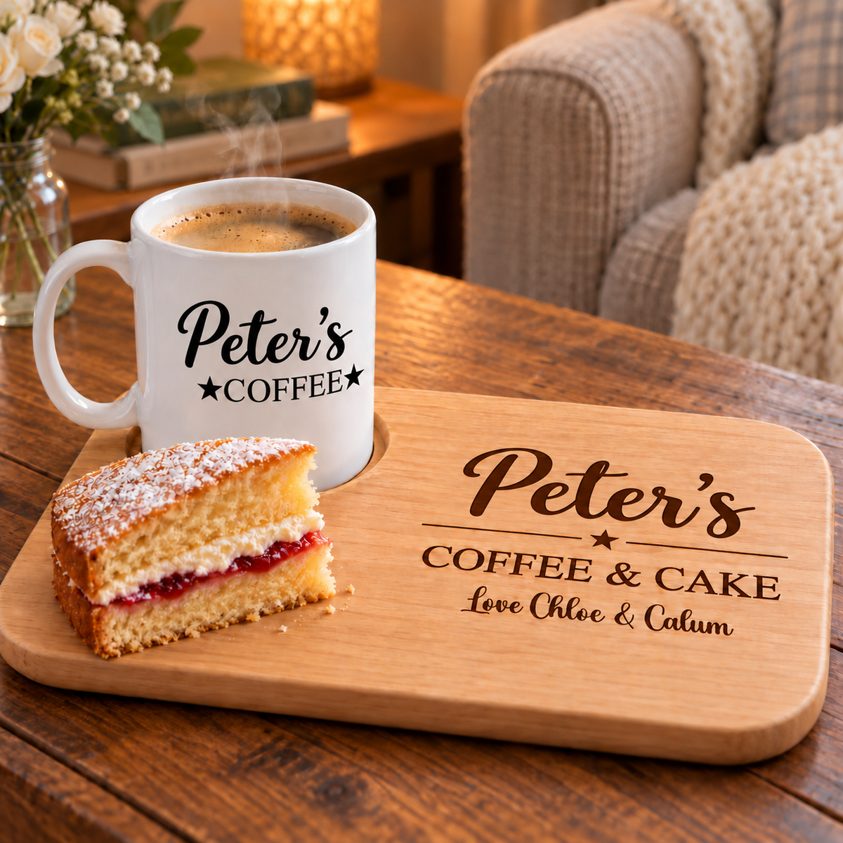 Men’s Personalised Coffee & Cake Board with Optional Matching Mug