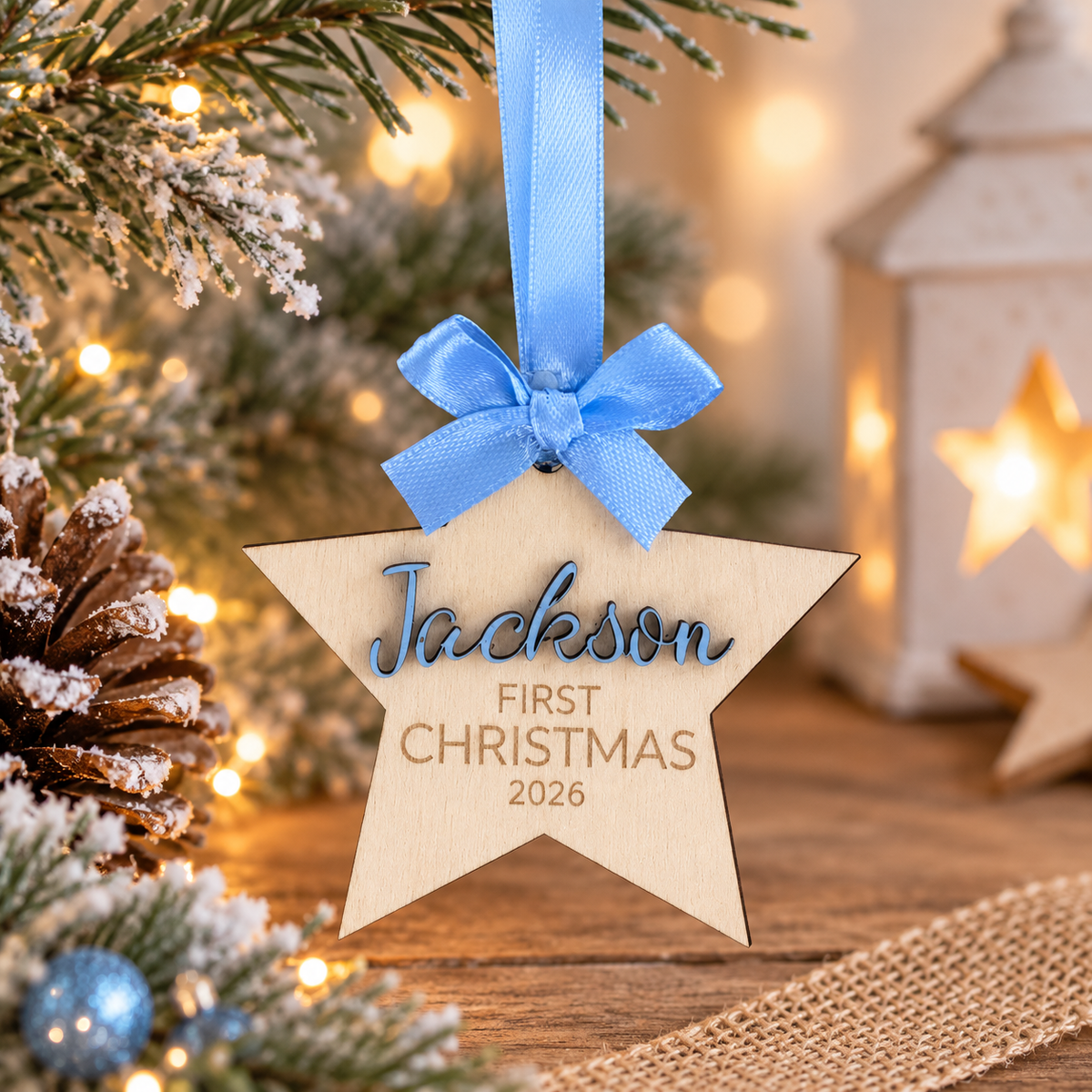 Wooden first Christmas Decoration - Blue