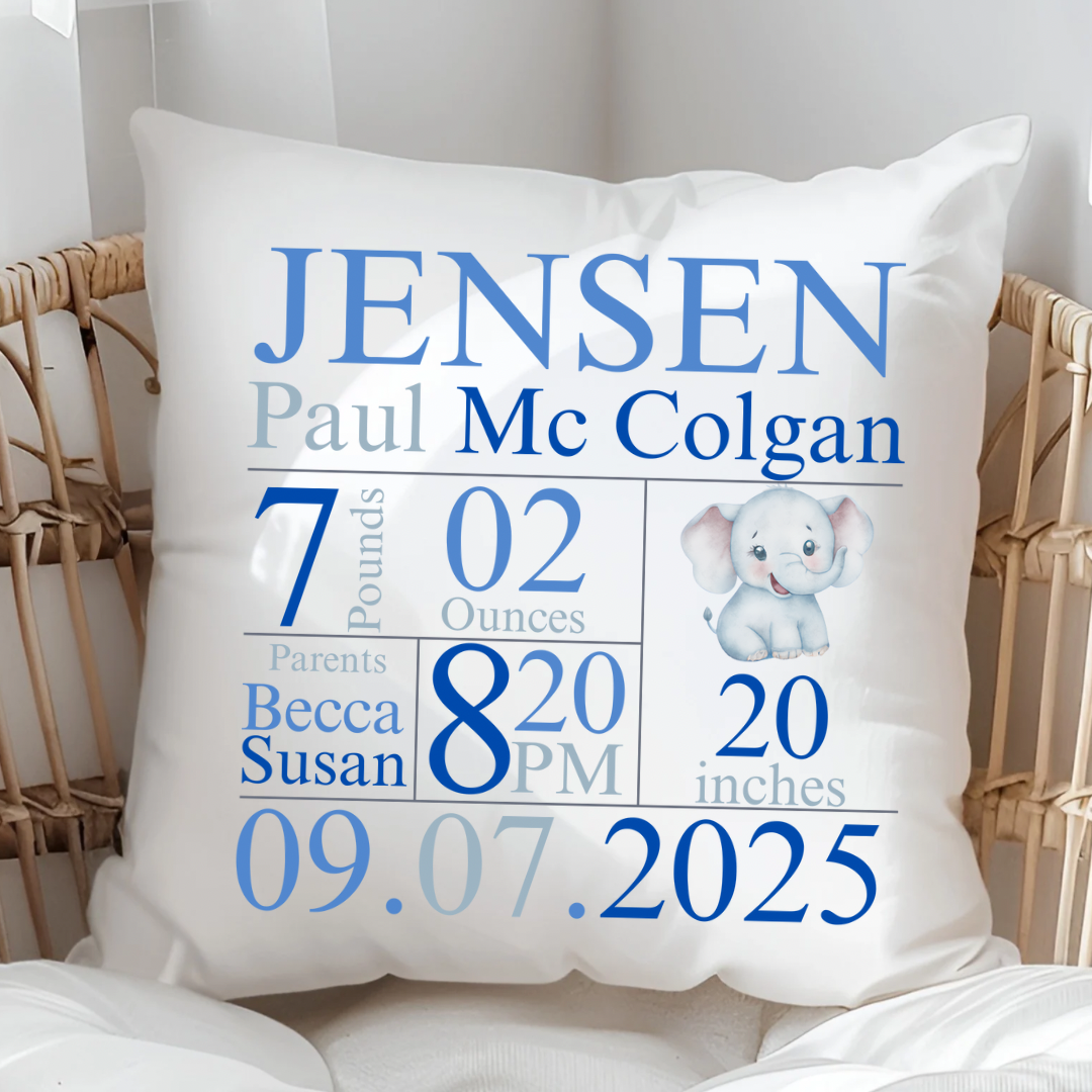 Birth Stats Cushion - Blue