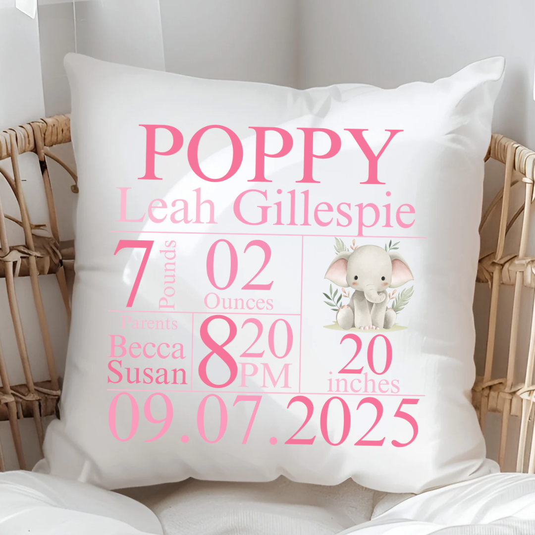 Birth Stats Cushion - Pink