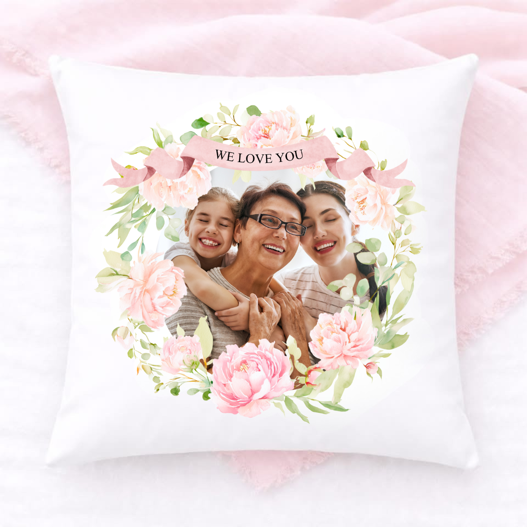 Personalised Photo Cushion – Mother’s Day Floral Design