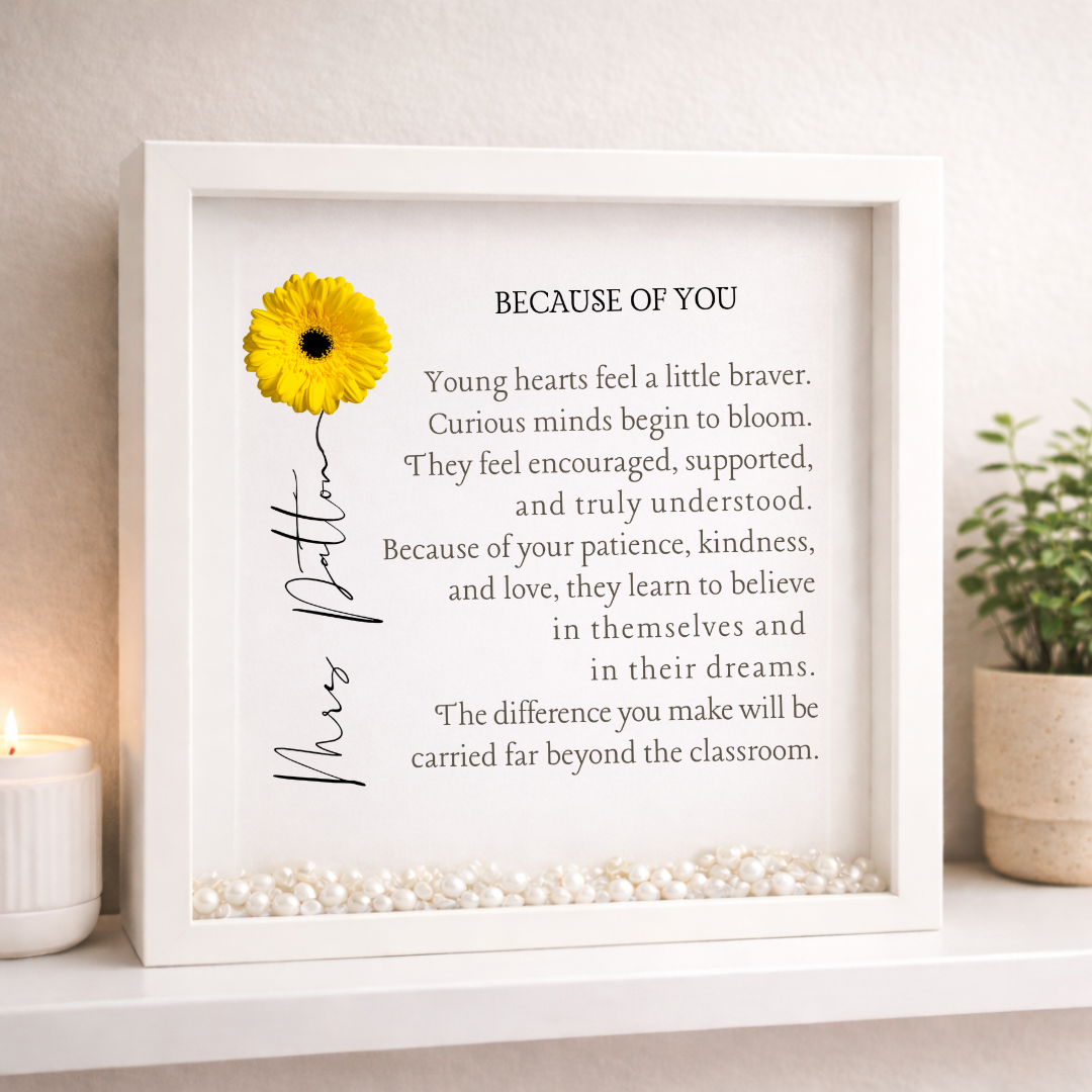 Because Of You Teacher Shadow Box Frame