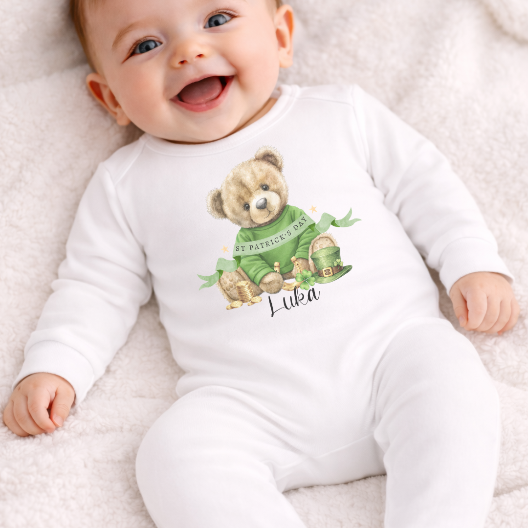 St Patrick’s Day Teddy Baby Romper - Boy