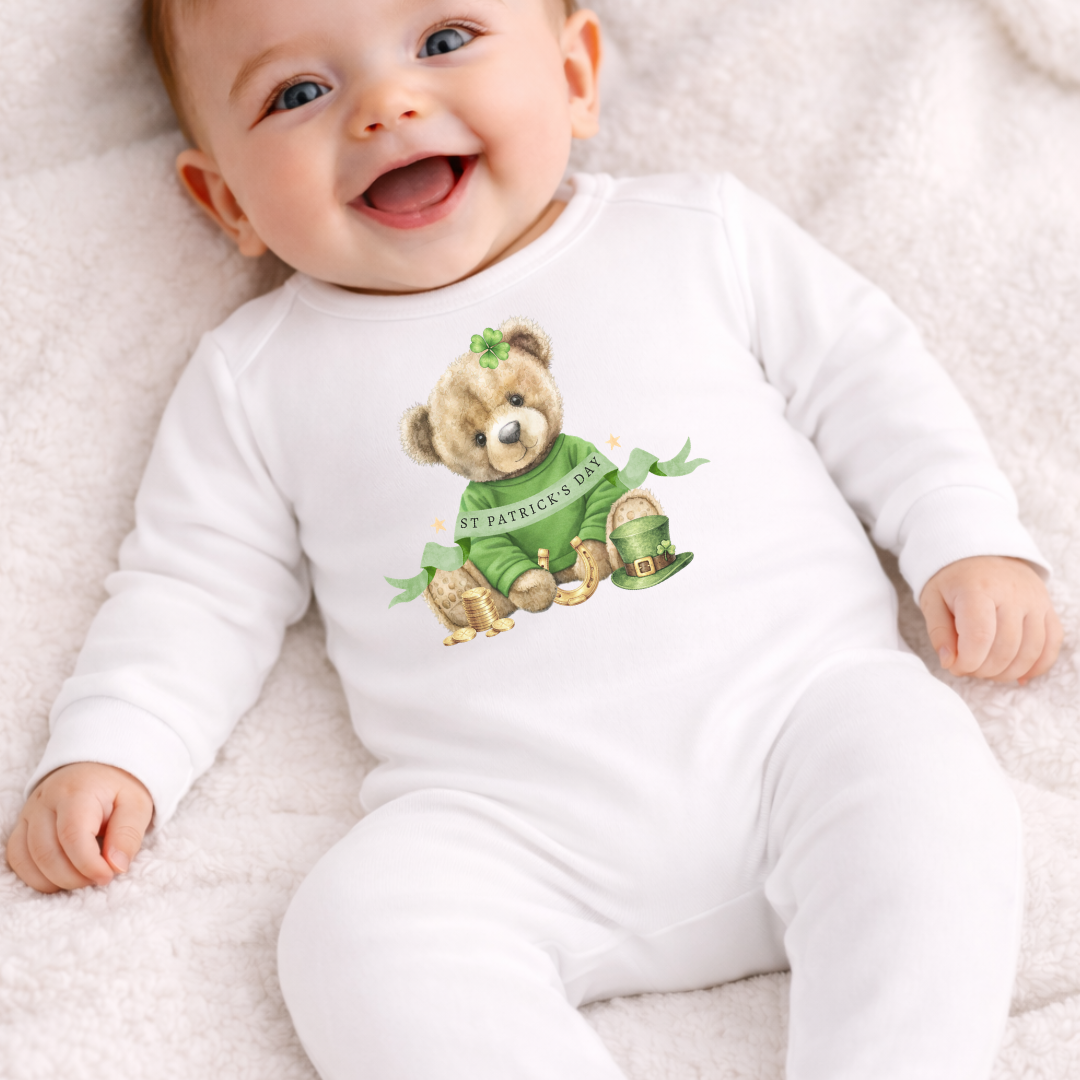 St Patrick’s Day Teddy Baby Romper - Girl