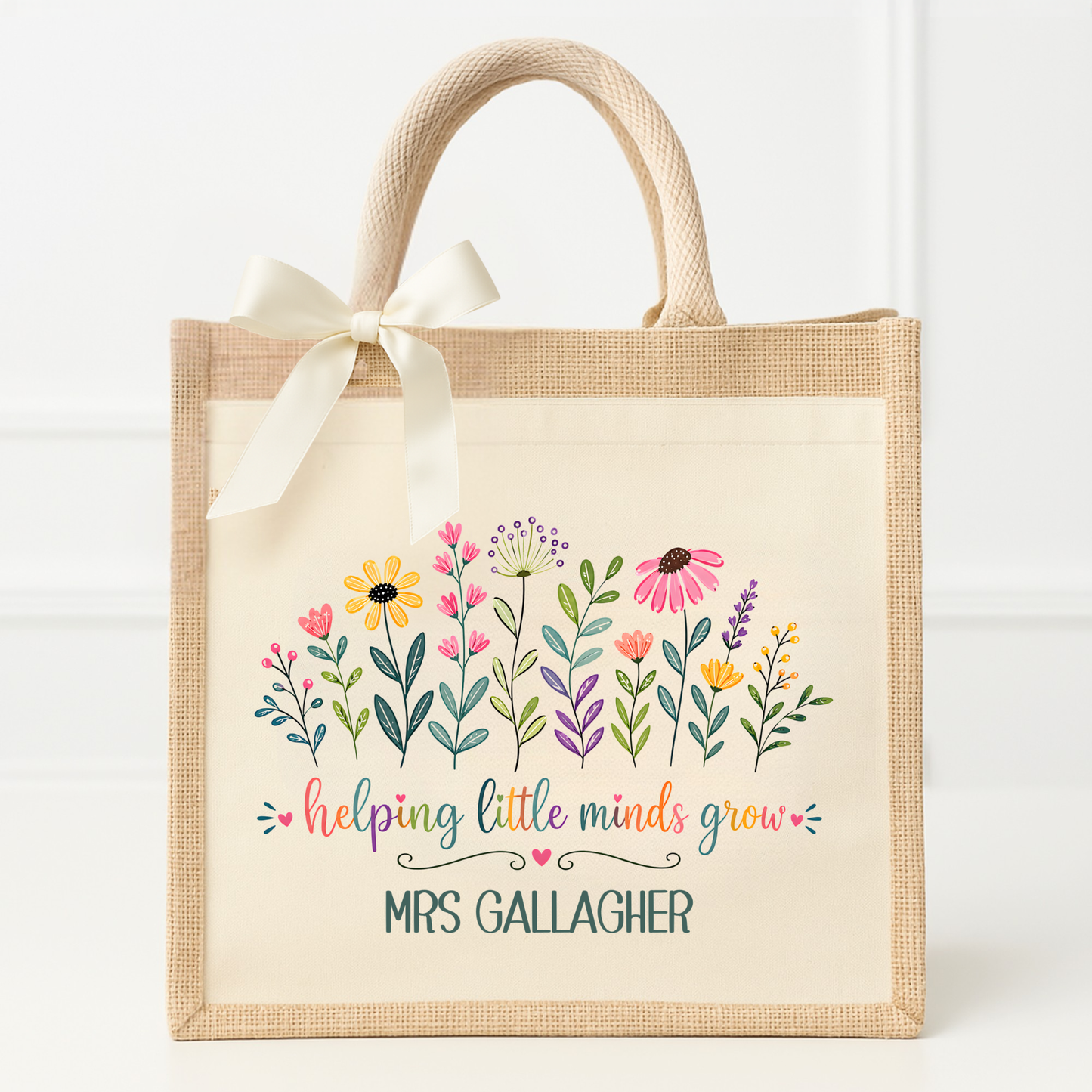 Personalised “Helping Little Minds Grow” Teacher Tote Bag
