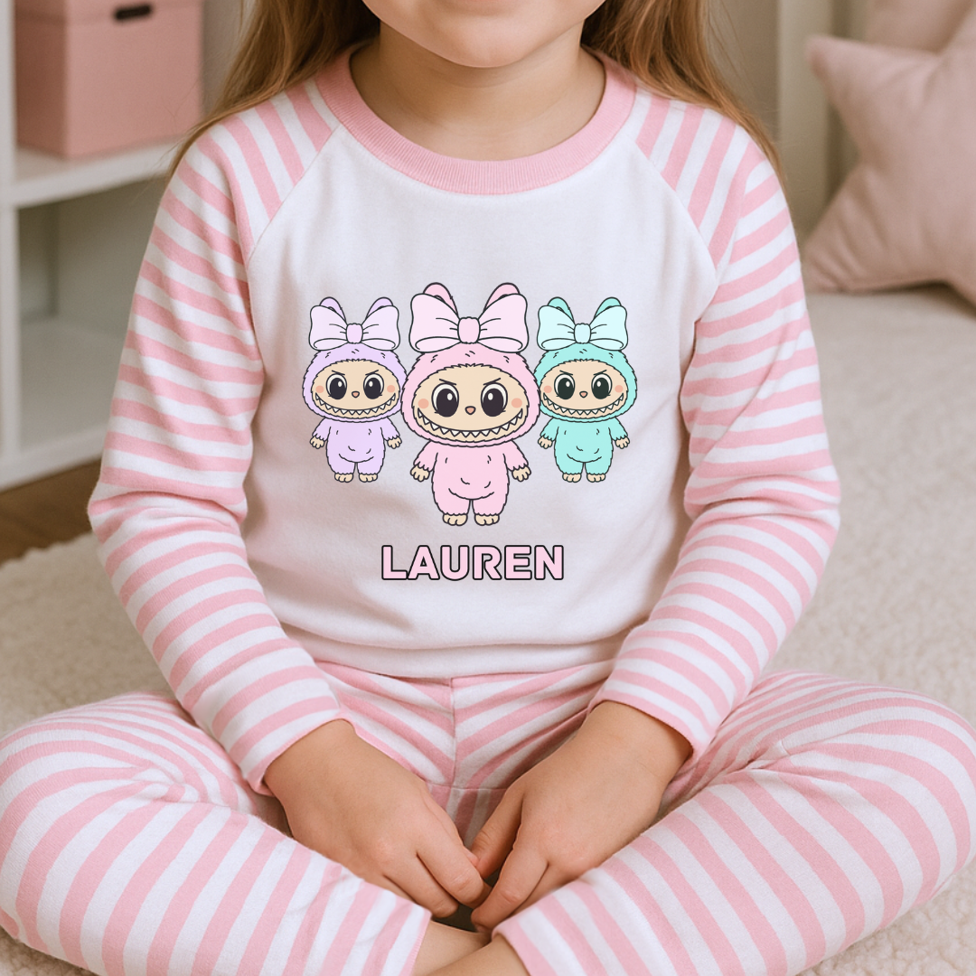 Personalised Three Little Monster Pyjamas - Girls
