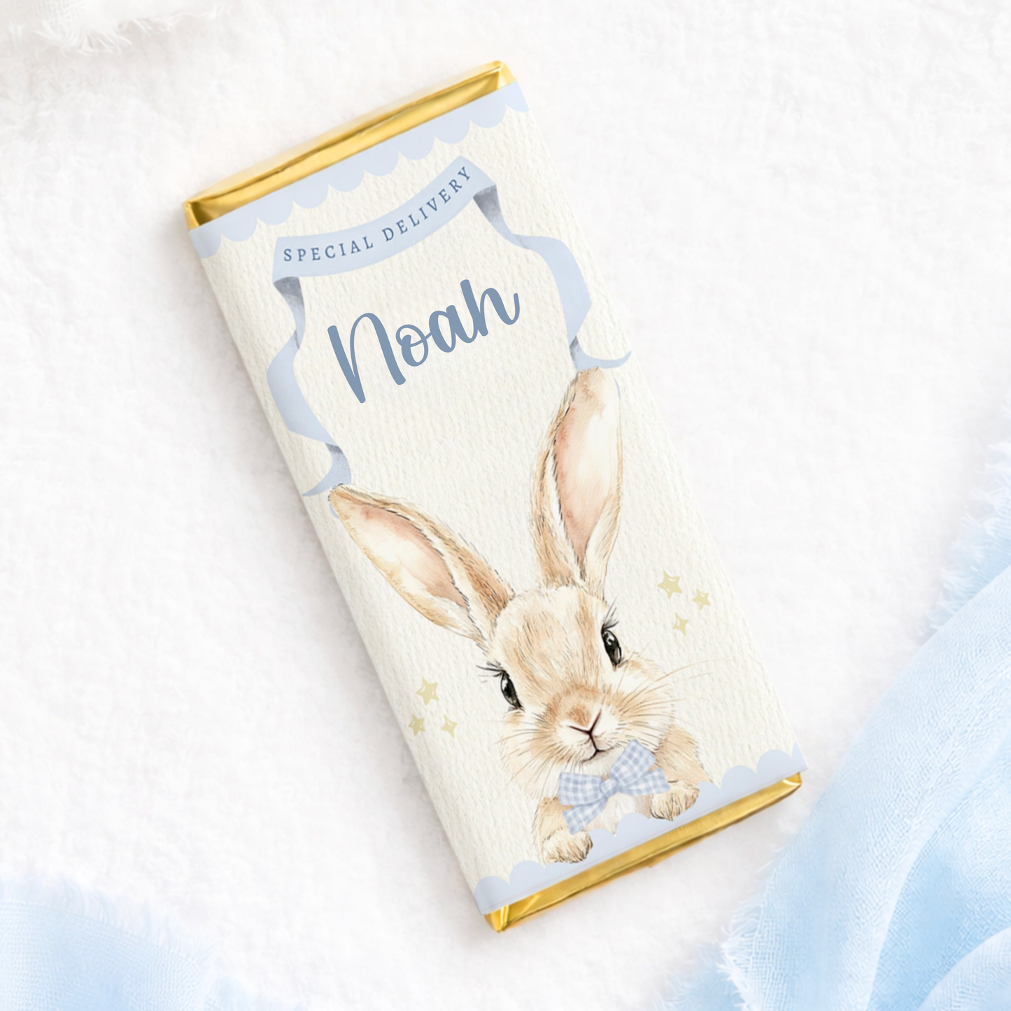 Personalised Easter Bunny Chocolate Bar - Blue