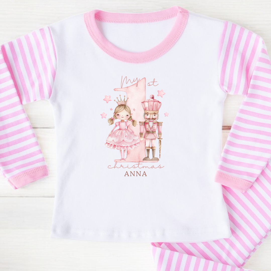 Personalised “My 1st Christmas” Pyjamas – Pink Nutcracker & Ballerina Design