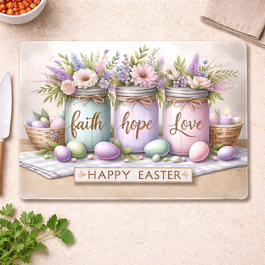 Faith Hope Love Glass Chopping Board