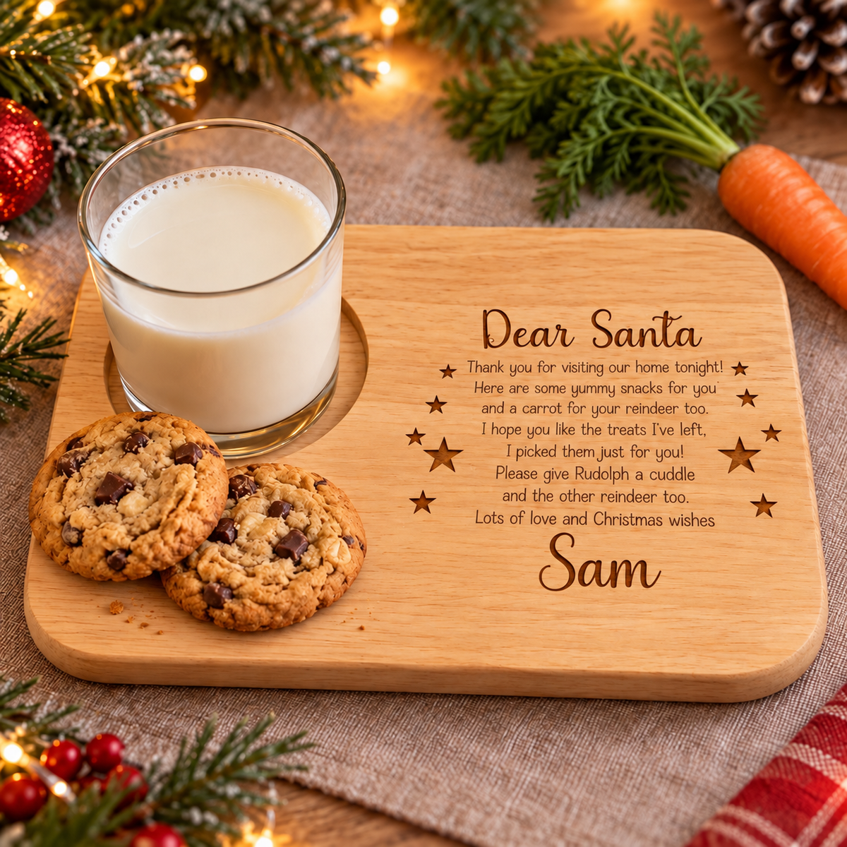 Personalised Engraved Wooden Santa Christmas Eve Snack Board