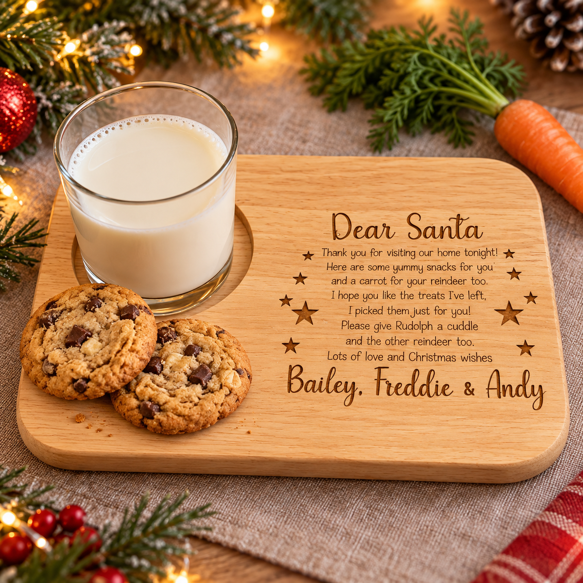 Personalised Engraved Wooden Santa Christmas Eve Snack Board