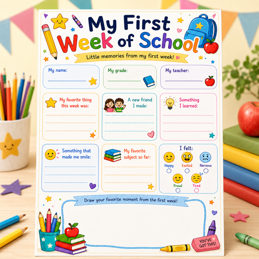 My First Week of School Keepsake Worksheet - A4