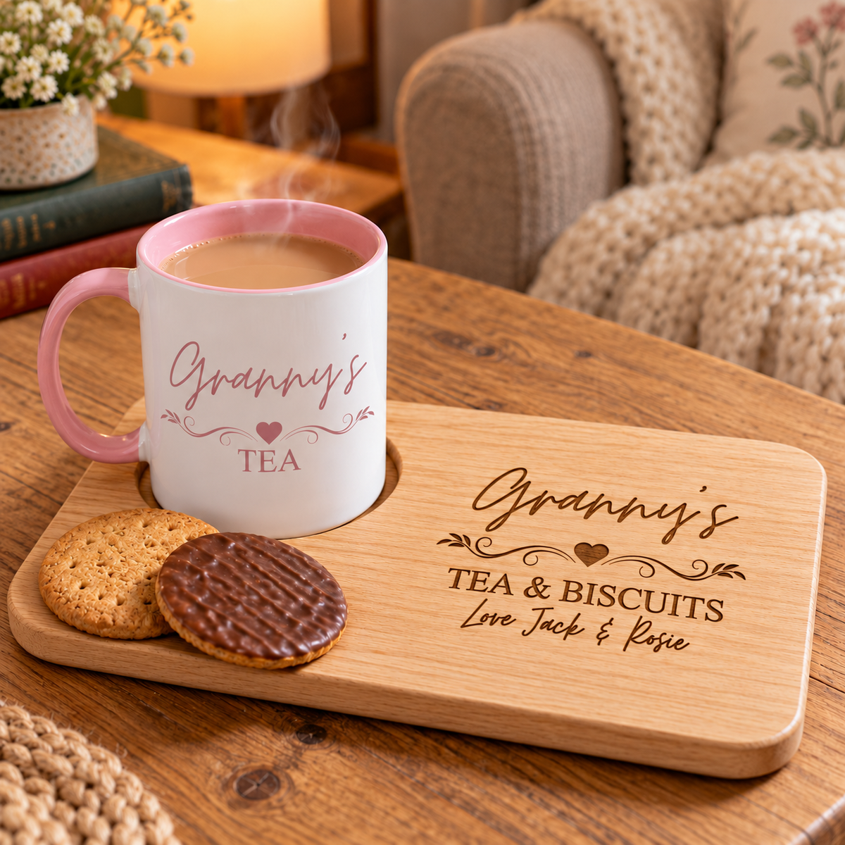 Ladies Personalised Tea & Biscuits Board with Optional Matching Mug