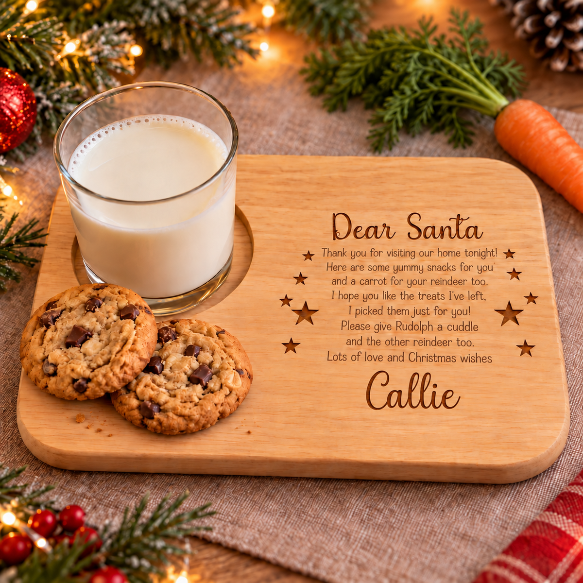 Personalised Engraved Wooden Santa Christmas Eve Snack Board