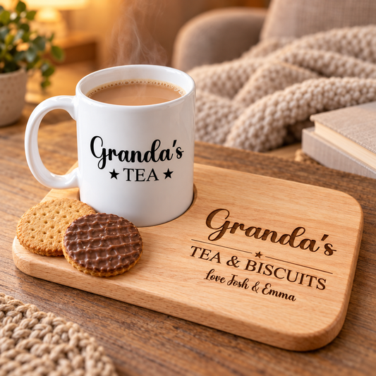 Men’s Personalised Tea & Biscuits Board with Optional Matching Mug
