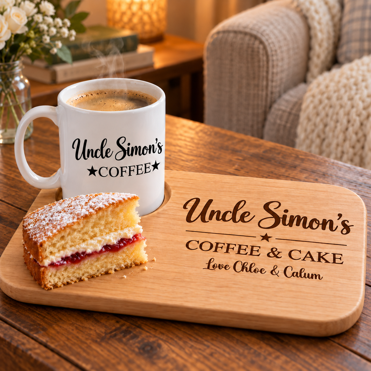 Men’s Personalised Coffee & Cake Board with Optional Matching Mug