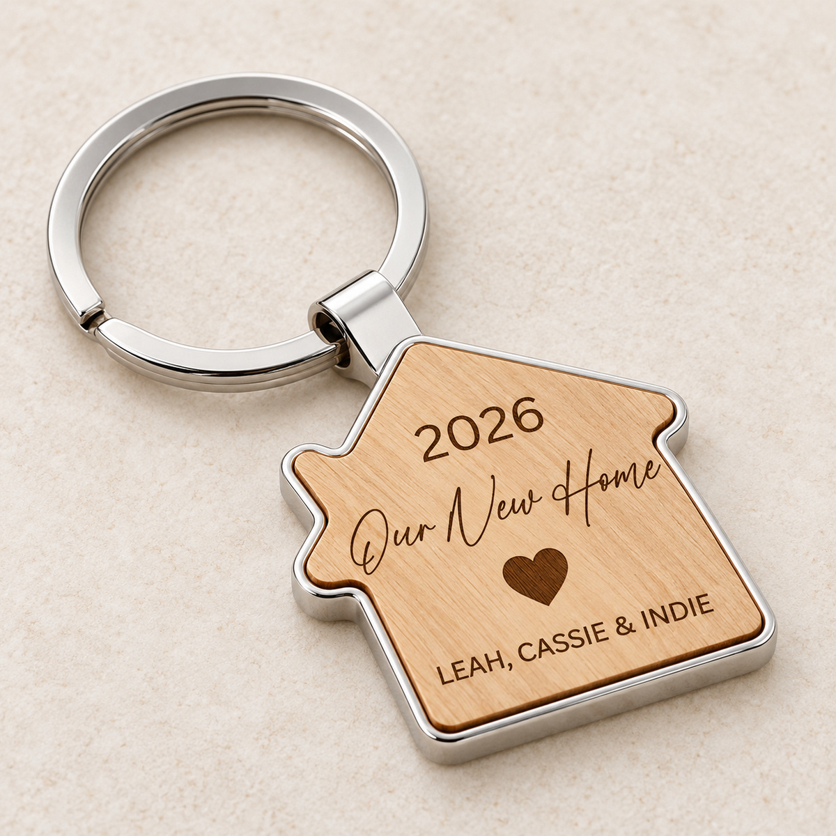 Personalised Our New Home Wooden House Keyring